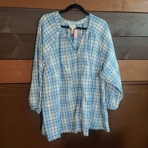 3x St. John's Bay womens blue plaid blouse